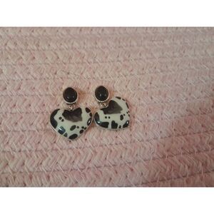 Wrangler Western Heart Drop Dangle Earrings Cow Print